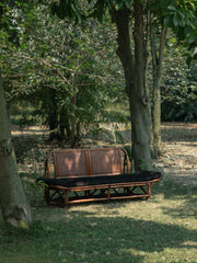 rattan loveseat, rattan sofa, rattan daybed, handwoven rattan furniture, natural rattan couch, double seat sofa, bohemian interior design, handcrafted lounge furniture