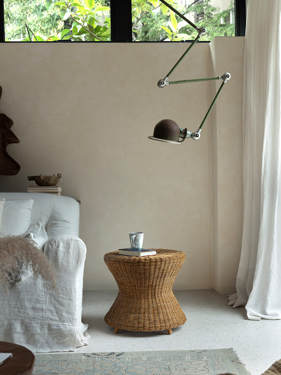 rattan side table, rattan coffee table, round accent table, handwoven rattan furniture, natural rattan decor, woven living room furniture, handcrafted table