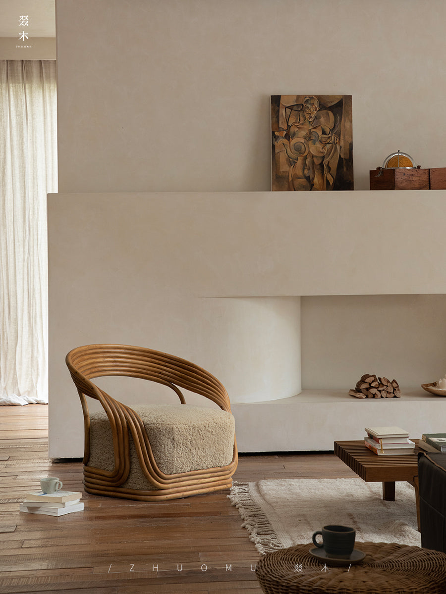 rattan lounge chair, designer rattan chair, handcrafted rattan furniture, modern accent chair, rattan armchair, handmade rattan seat, bohemian furniture, natural interior