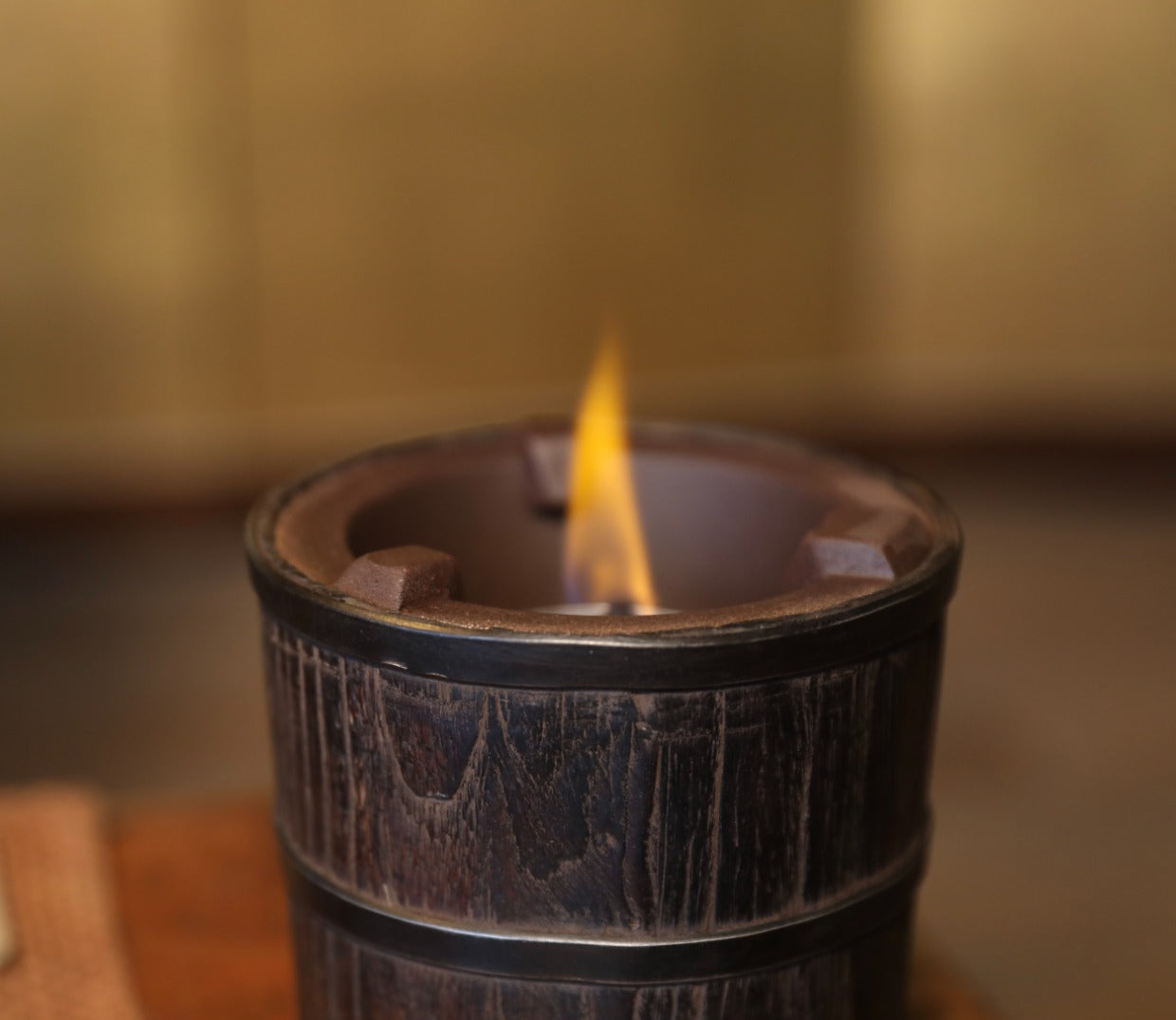 elmwood tea stove, wood fired tea heater, charcoal brazier, traditional tea stove, handcrafted tea accessories, artisan tea tools, vintage tea set, wood engraving art, Piexlculpt Studio, wooden tea warmer