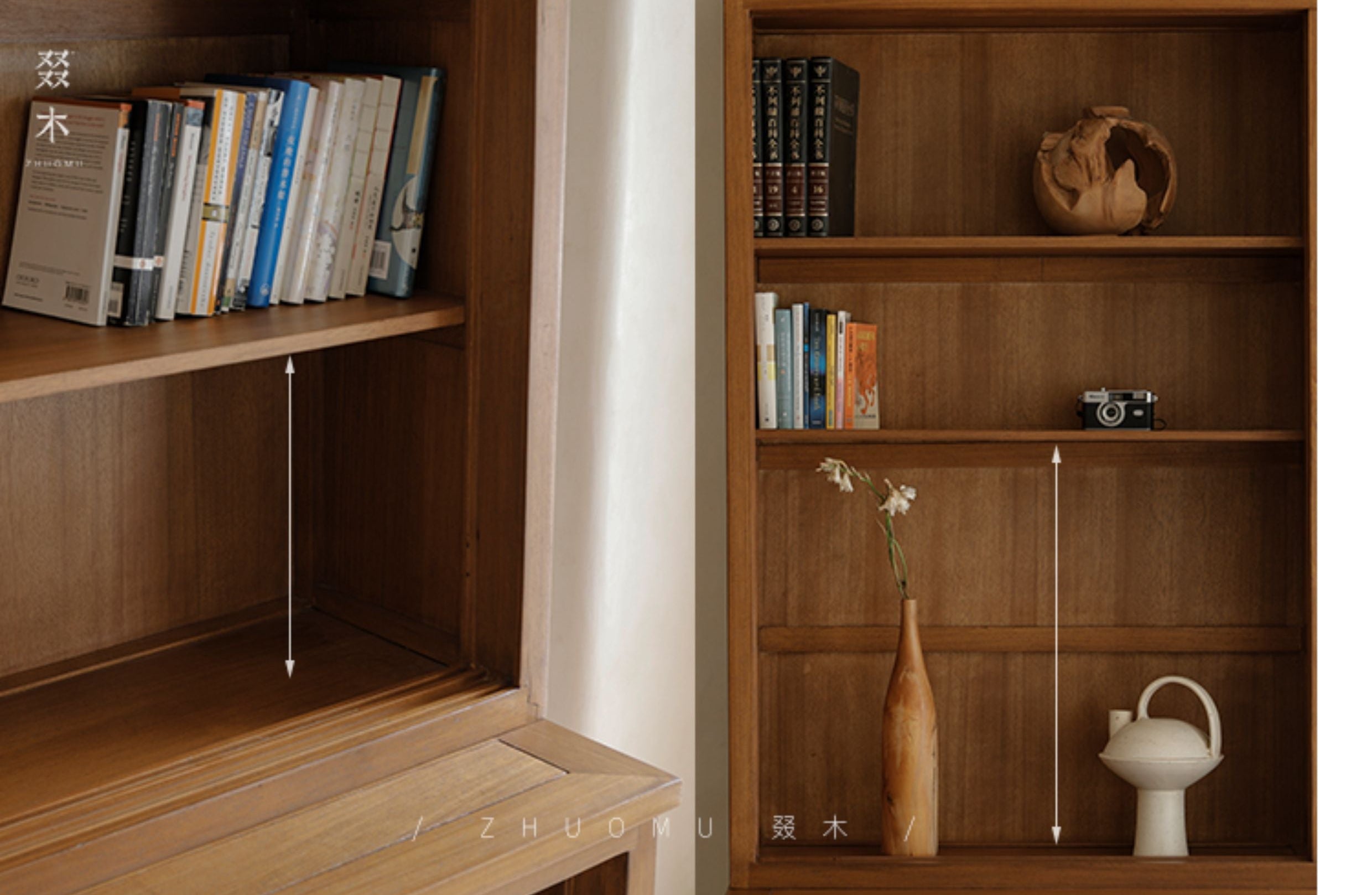 handcrafted wood cabinet, solid wood bookshelf, glass door cabinet, sliding wood cabinet, natural wood furniture, artisan wood furniture, minimalist storage cabinet, wabi-sabi furniture, boho wood shelf