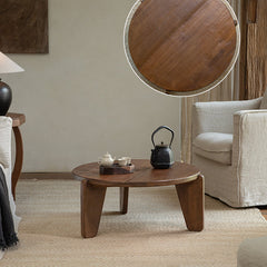 kiyo coffee table, round tea table, solid wood wabi sabi furniture, japanese minimalist furniture, zen table, handcrafted wooden table, low table, piexlculpt studio, natural oak coffee table, modern wabi sabi decor