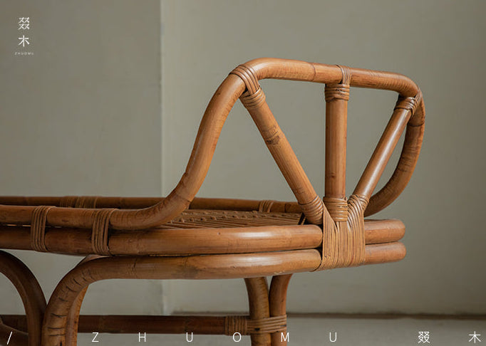 rattan daybed, rattan lounge bench, handwoven rattan furniture, bamboo daybed, double rattan chaise, artisan rattan furniture, natural rattan decor, wabi-sabi furniture, boho rattan bench