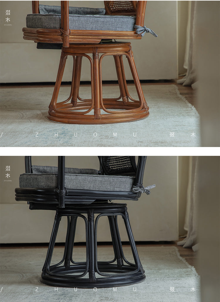 rattan swivel chair, handwoven rattan chair, rotating rattan chair, bamboo armchair, vintage rattan lounge chair, natural rattan furniture, handcrafted rattan seat, dining rattan chair, tea room chair, boho rattan furniture