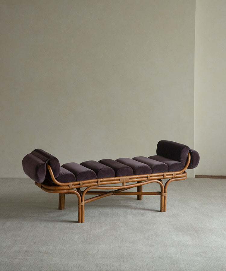 rattan daybed, rattan lounge bench, handwoven rattan furniture, bamboo daybed, double rattan chaise, artisan rattan furniture, natural rattan decor, wabi-sabi furniture, boho rattan bench