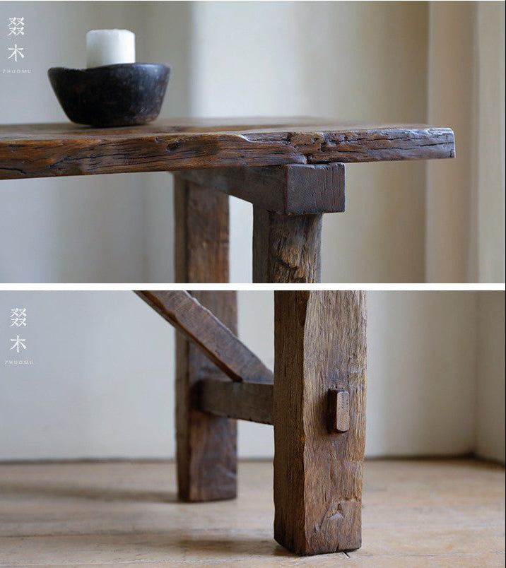 nami console table, long wood table, wabi sabi furniture, japanese minimalist furniture, solid wood entryway table, handcrafted long table, zen furniture, piexlculpt studio, rustic teak console, japanese style hallway table