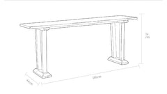 saya console table, solid teak console, wooden sofa table, wabi sabi furniture, japanese minimalist console, handcrafted wood furniture, piexlculpt studio, zen furniture, solid wood long table, teak entryway table