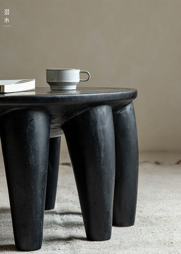 claw coffee table, solid wood coffee table, sculptural wood table, organic form table, handcrafted furniture, wabi sabi furniture, piexlculpt studio, round wooden table, low wood table, designer furniture