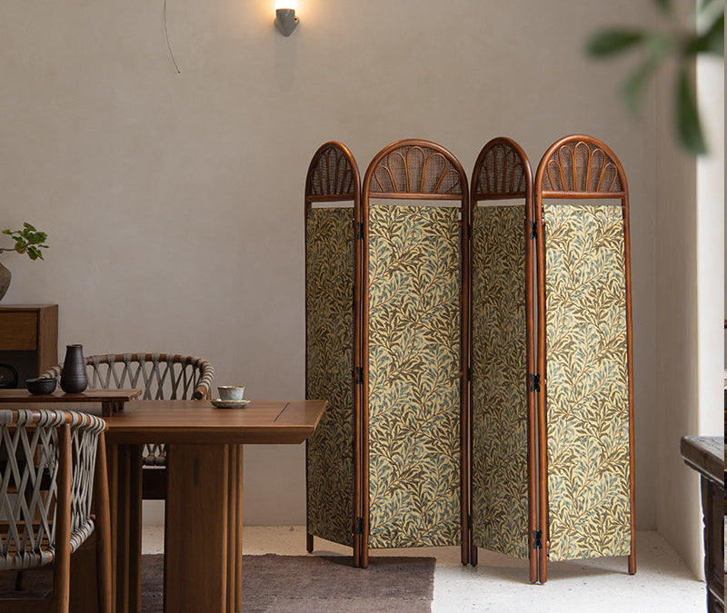 rattan folding screen, natural room divider, rattan privacy screen, handmade partition, woven home decor, rattan furniture, bohemian interior