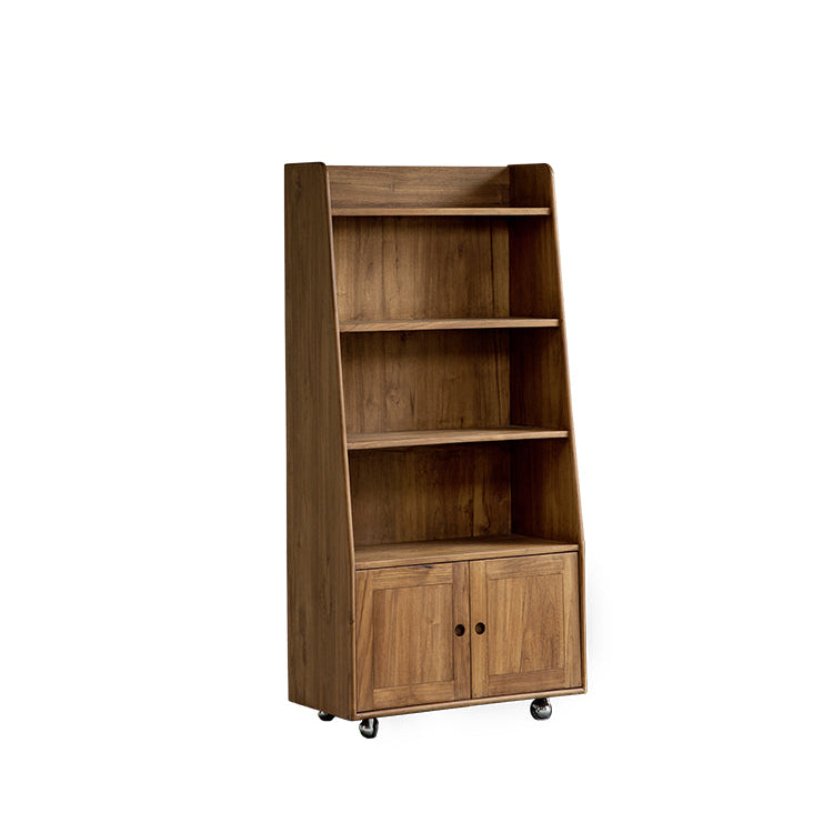 teak bookshelf, rolling cabinet, movable wood shelf, solid teak furniture, mid century furniture, teak storage cabinet, wooden bookshelf with wheels, handcrafted teak furniture, indonesian teak cabinet, piexlculpt studio