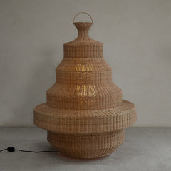rattan floor lamp, handwoven rattan light, sculptural rattan lamp, pagoda floor lamp, bamboo lighting, natural rattan decor, artisan rattan lamp, southeast asian furniture, wabi-sabi lamp
