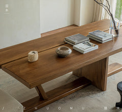axis table, sculptural desk, solid wood desk, wood work table, modern minimalist furniture, handcrafted furniture, piexlculpt studio, wooden display table, long wooden table, wabi sabi furniture