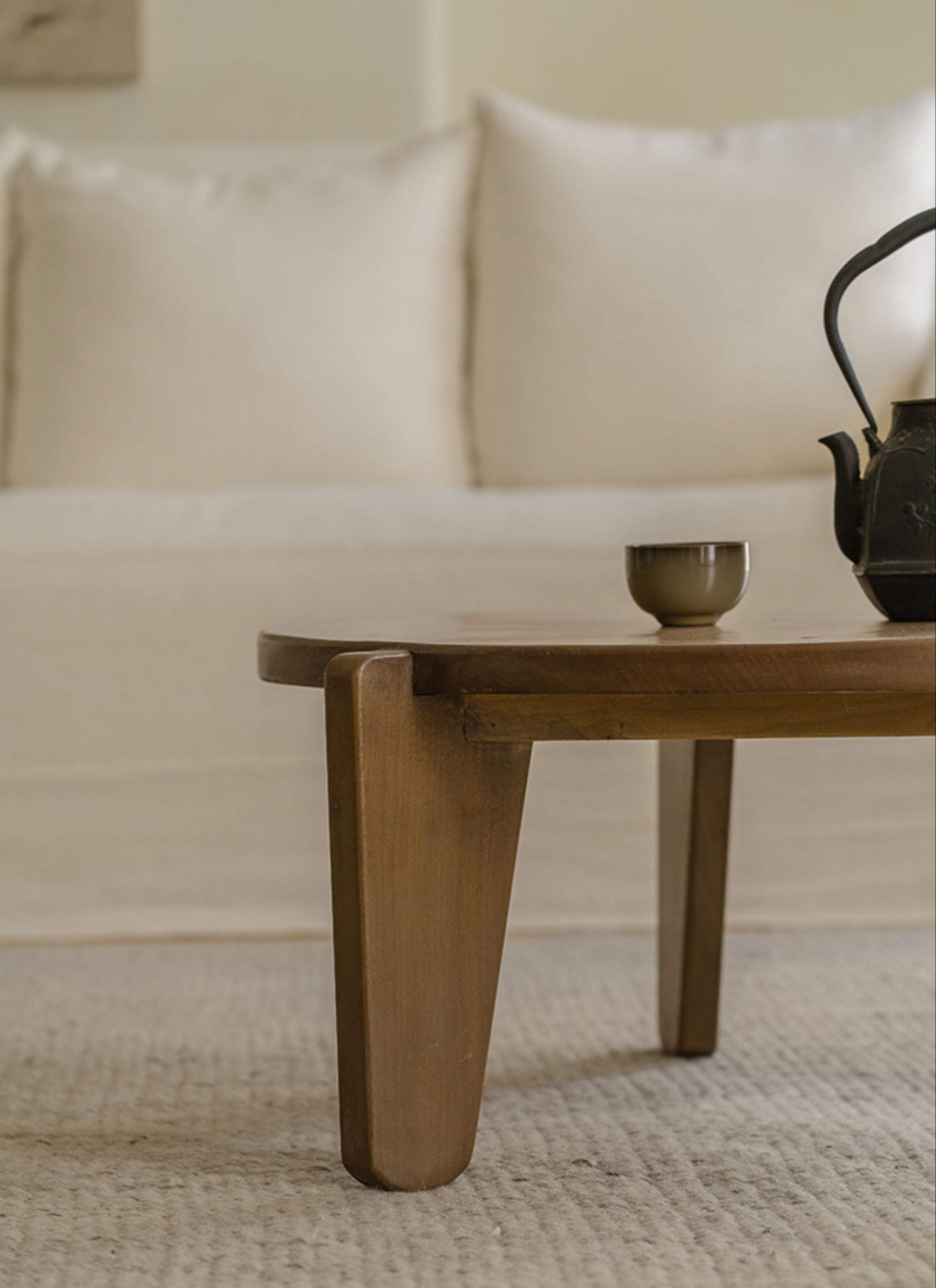 kiyo coffee table, round tea table, solid wood wabi sabi furniture, japanese minimalist furniture, zen table, handcrafted wooden table, low table, piexlculpt studio, natural oak coffee table, modern wabi sabi decor