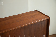 mid century teak sideboard, tambour door cabinet, teak credenza, handcrafted teak furniture, danish modern sideboard, mcm furniture, vintage teak cabinet, solid wood buffet, minimalist teak console