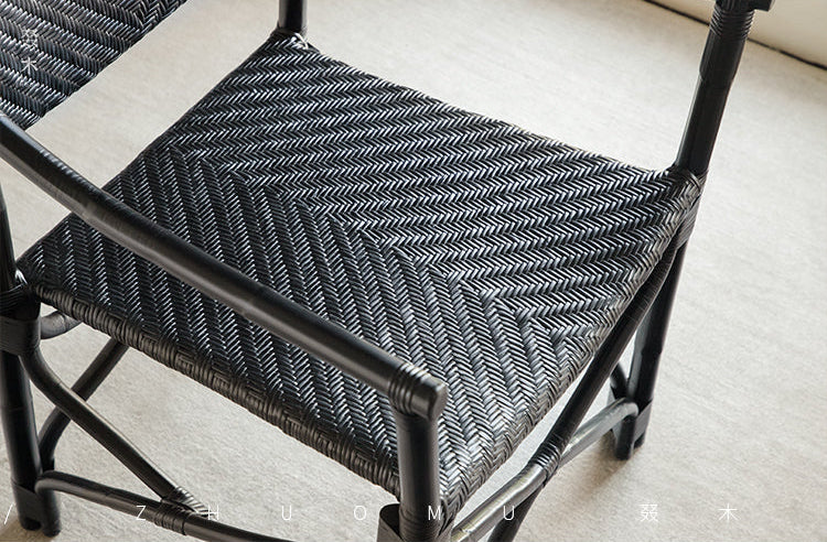 rattan dining chair, rattan armchair, black rattan chair, handwoven rattan furniture, bamboo dining chair, natural rattan seating, handcrafted rattan chair, southeast asian rattan furniture, minimalist dining chair