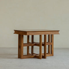 rin square table, solid teak table, wabi sabi furniture, japanese minimalist furniture, handcrafted wood accent table, piexlculpt studio, zen furniture, solid wood tea table, architectural side table, teak display table