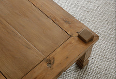 sora coffee table, reclaimed wood furniture, square coffee table, wabi sabi wood table, japanese minimalist decor, rustic low table, handcrafted wooden table, piexlculpt studio, zen furniture, natural oak finish