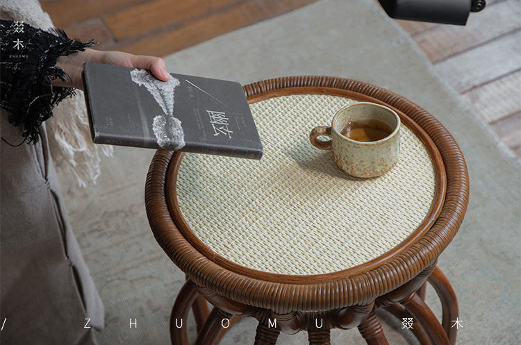 rattan side table, rattan accent table, rattan end table, handwoven rattan furniture, tropical style table, bohemian furniture, small rattan table, wicker round table