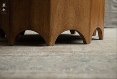 solid wood side table, handcrafted accent table, octagon round table, natural wood furniture, sculptural coffee table, wabi-sabi furniture, minimalist teak side table, artisan wooden table, japanese scandi furniture