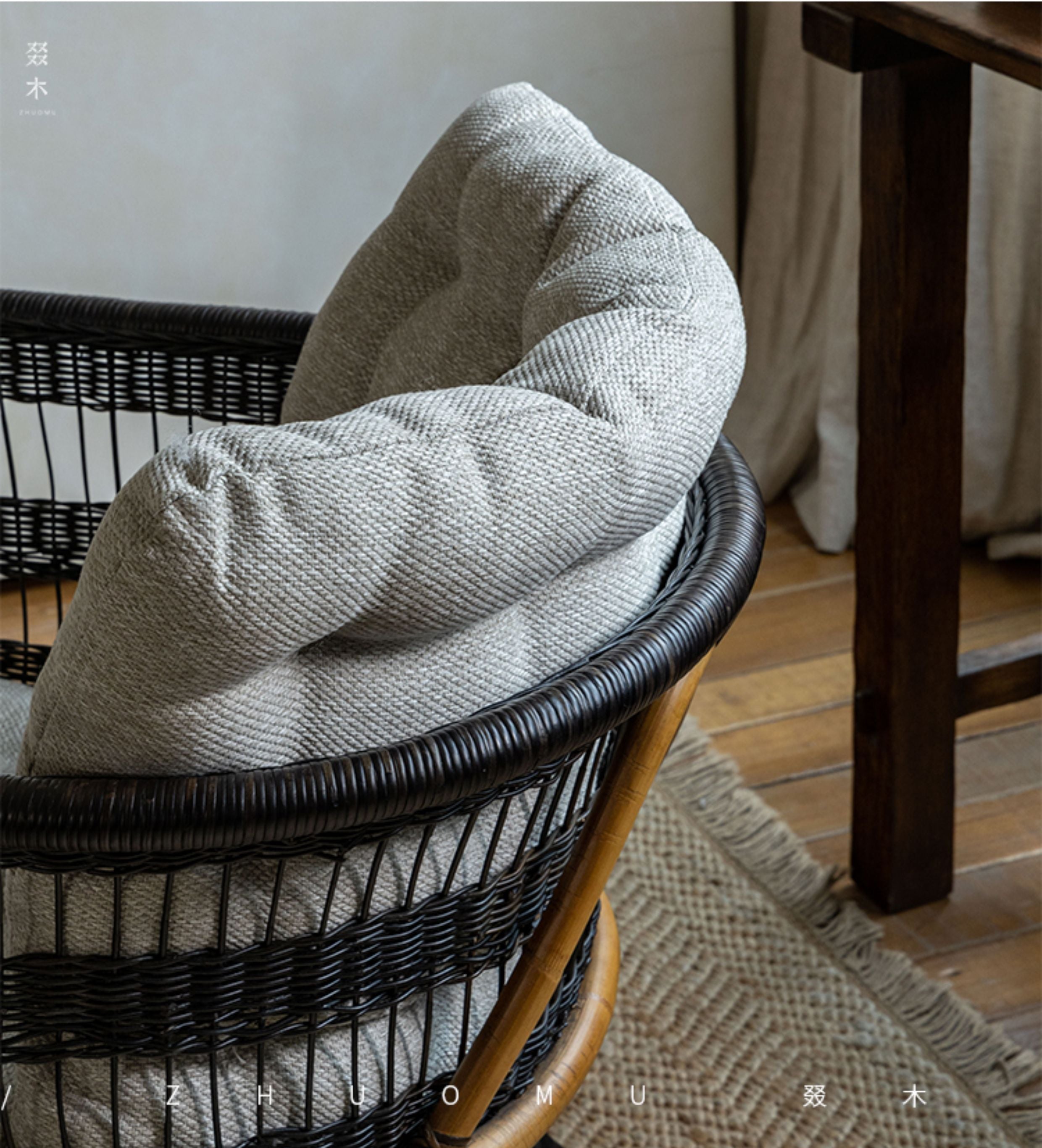 rattan armchair, rattan lounge chair, handwoven rattan furniture, natural rattan chair, outdoor rattan seating, bohemian interior design, handcrafted rattan armchair