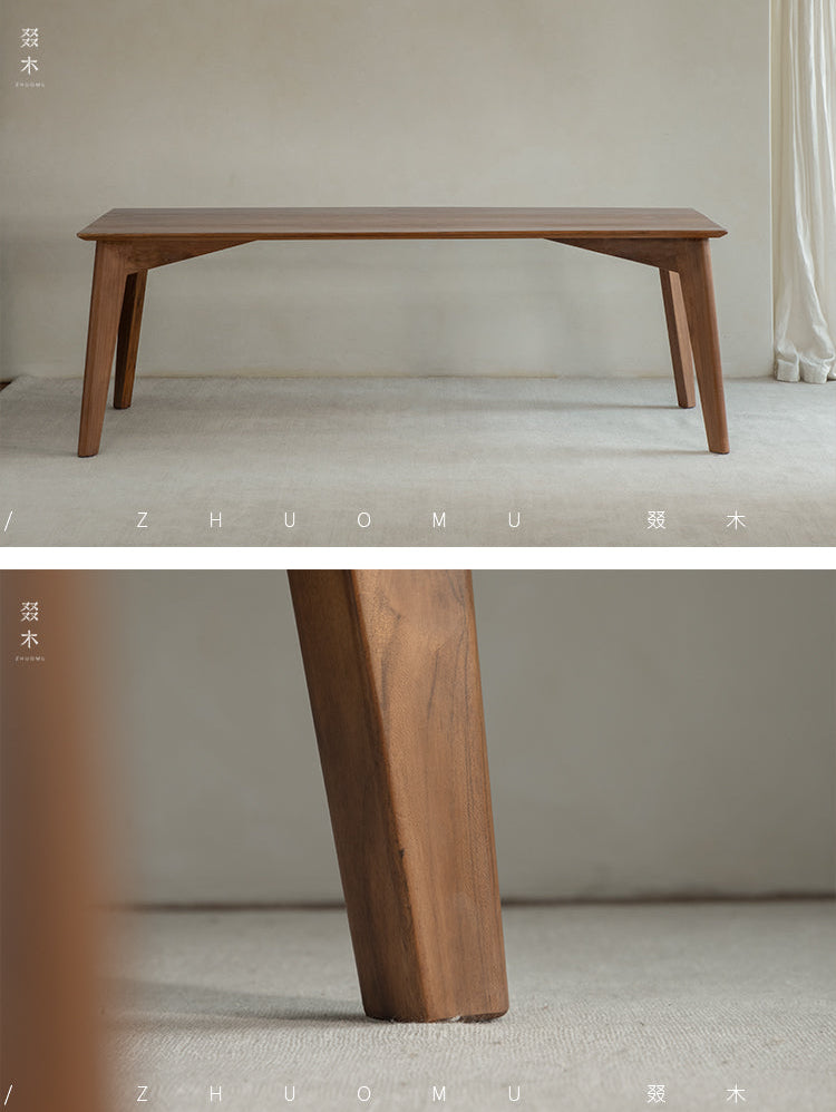 aru dining table, solid teak dining table, minimalist wood table, japanese wabi sabi furniture, handcrafted wooden table, piexlculpt studio, zen furniture, teak rectangular table, wooden work desk, modern wabi sabi decor
