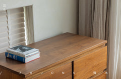 teak chest of drawers, solid wood dresser, handcrafted storage cabinet, minimalist wood furniture, artisan teak furniture, wabi-sabi furniture, handmade wooden dresser, natural teak cabinet, japanese scandi furniture