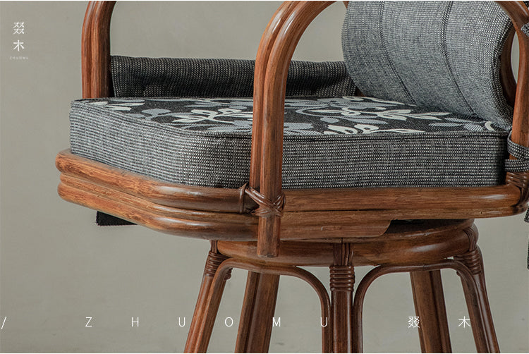 rattan swivel chair, handwoven rattan chair, rotating rattan chair, bamboo armchair, vintage rattan lounge chair, natural rattan furniture, handcrafted rattan seat, dining rattan chair, tea room chair, boho rattan furniture