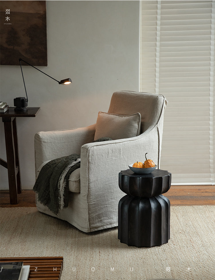 wood side table, solid wood accent table, carved wooden end table, handmade wood furniture, rustic wood nightstand, natural wood decor, modern artisan furniture, wooden pedestal table