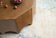 solid wood side table, handcrafted accent table, octagon round table, natural wood furniture, sculptural coffee table, wabi-sabi furniture, minimalist teak side table, artisan wooden table, japanese scandi furniture