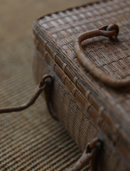 bamboo tea chest, portable tea box, outdoor tea storage, handwoven bamboo case, tea accessory organizer, bamboo picnic chest, oriental tea set box, handcrafted bamboo chest, Piexlculpt tea storage