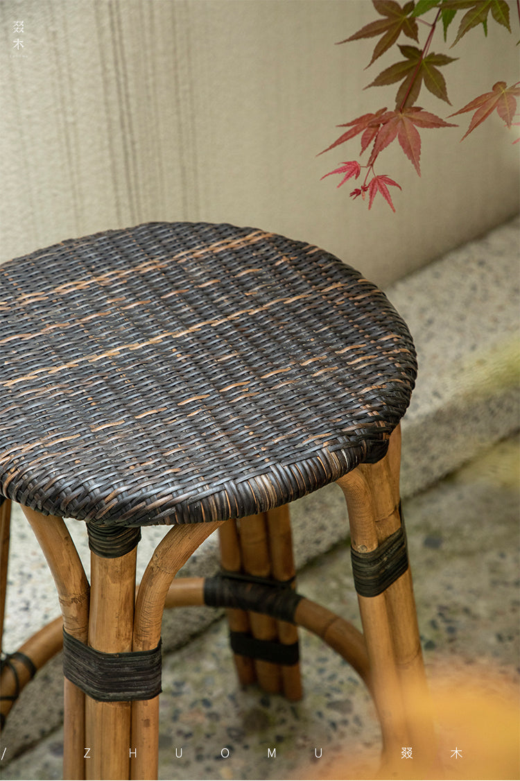 rattan bar stool, rattan high chair, handwoven rattan furniture, natural rattan bar stool, café furniture, handcrafted bar chair, bohemian interior design, artisan rattan stool