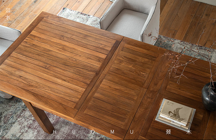 toki dining table, extendable wood table, solid teak furniture, japanese minimalist dining table, handcrafted extendable table, wabi sabi furniture, piexlculpt studio, teak long table, zen furniture, extendable conference table