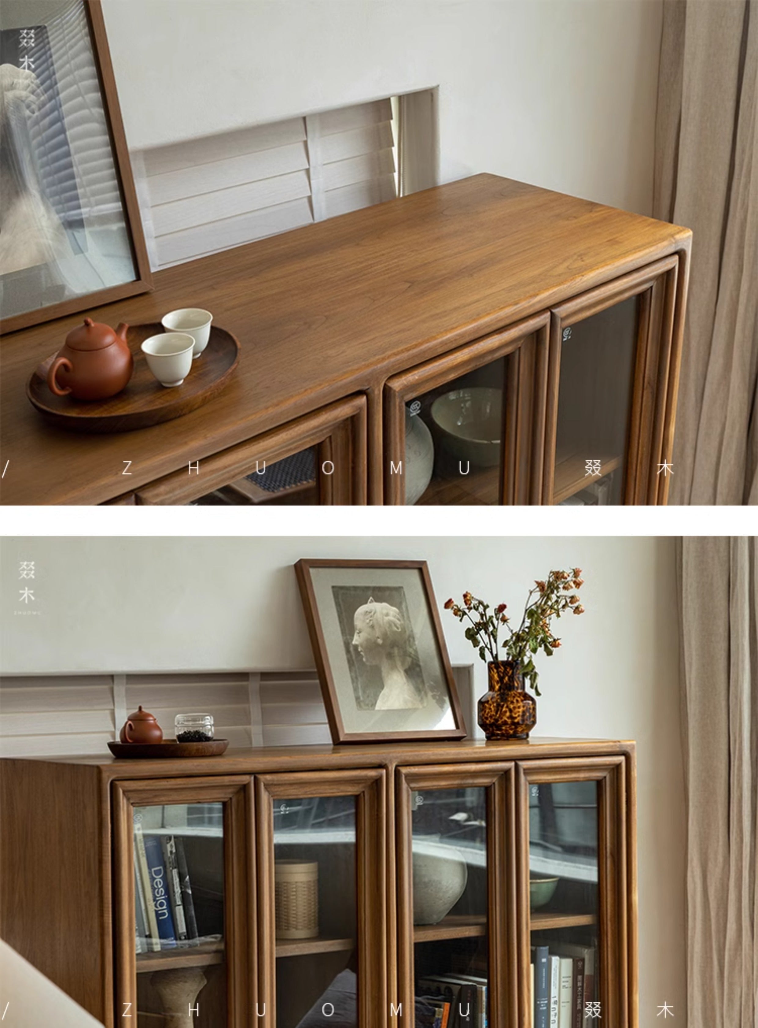 teak glass cabinet, high-leg display cabinet, solid wood showcase, handcrafted teak furniture, artisan wood cabinet, minimalist glass cabinet, wabi-sabi furniture, vintage teak display case, japanese scandi teak