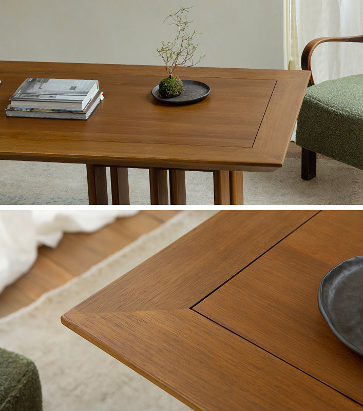 tsuba long table, solid wood conference table, japanese tea table, multi leg table, wabi sabi furniture, piexlculpt studio, handcrafted wood desk, sculptural furniture, minimalist oak table, zen design furniture