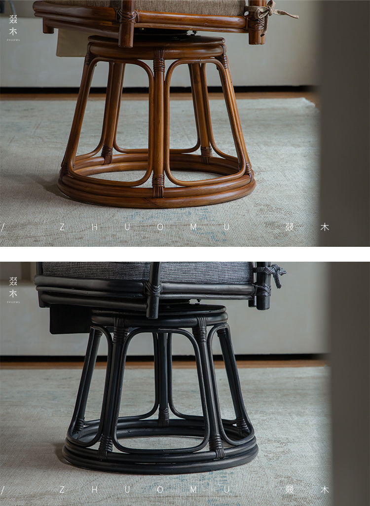 rattan swivel chair, handwoven rattan armchair, rotating rattan chair, vintage rattan seat, bamboo swivel chair, natural rattan furniture, handcrafted rattan lounge chair, tea room chair, dining rattan chair