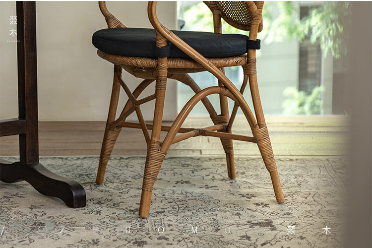 rattan armchair, banana fiber chair, rattan dining chair, handwoven rattan furniture, french café chair, natural rattan seat, bohemian dining furniture, tropical rattan armchair