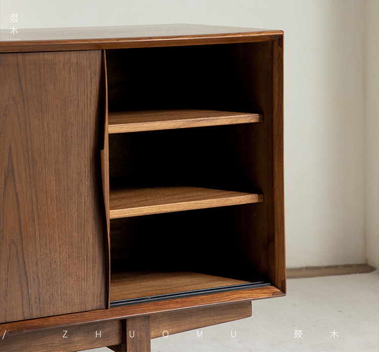 mid century teak sideboard, sliding door cabinet, danish modern credenza, handcrafted teak furniture, solid wood buffet, mcm furniture, minimalist teak console, vintage teak cabinet, artisan wood furniture