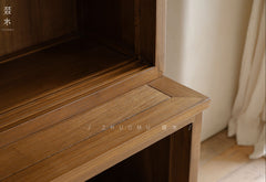handcrafted wood cabinet, solid wood bookshelf, glass door cabinet, sliding wood cabinet, natural wood furniture, artisan wood furniture, minimalist storage cabinet, wabi-sabi furniture, boho wood shelf