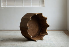 solid wood side table, handcrafted accent table, octagon round table, natural wood furniture, sculptural coffee table, wabi-sabi furniture, minimalist teak side table, artisan wooden table, japanese scandi furniture