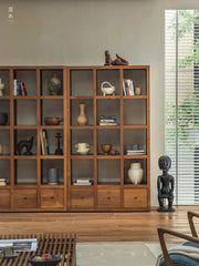 teak display cabinet, solid wood bookshelf, handcrafted teak furniture, natural wood display shelf, artisan wood cabinet, minimalist bookshelf, wabi-sabi furniture, boho wood decor, sustainable teak furniture