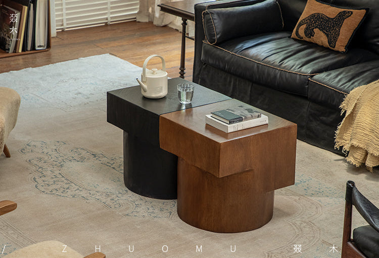 wood coffee table, solid wood center table, modular coffee table, geometric wooden table, sculptural wood furniture, handmade wood coffee table, modern solid wood furniture, rustic wooden decor, artisan wood table