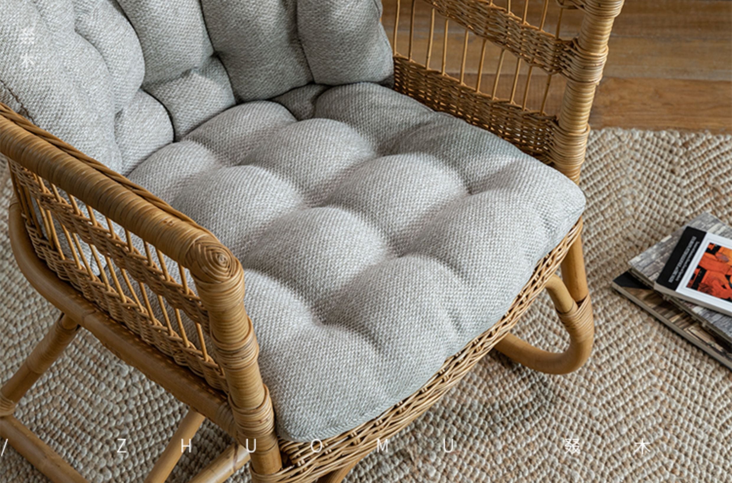 rattan armchair, rattan lounge chair, handwoven rattan furniture, natural rattan chair, outdoor rattan seating, bohemian interior design, handcrafted rattan armchair