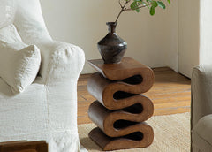 waveform side table, sculptural wooden table, solid wood furniture, organic design, hand-carved table, wabi sabi decor, carbon black furniture, minimalist wood stool, piexlculpt studio