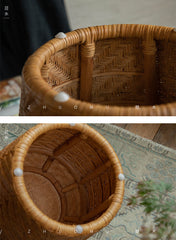 rattan side table, round rattan table, rattan stool, handwoven rattan furniture, bamboo accent table, natural rattan decor, boho rattan furniture, artisan rattan table, southeast asian furniture, japanese wabi-sabi decor