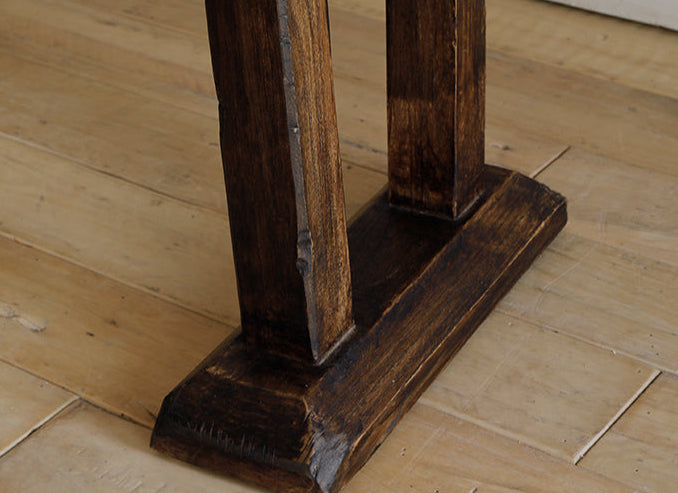 saya console table, solid teak console, wooden sofa table, wabi sabi furniture, japanese minimalist console, handcrafted wood furniture, piexlculpt studio, zen furniture, solid wood long table, teak entryway table