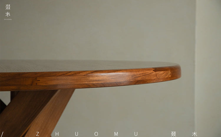 nami dining table, round teak table, solid wood table, wabi sabi furniture, japanese minimalist dining table, handcrafted round table, piexlculpt studio, zen furniture, french vintage design, teak dining table