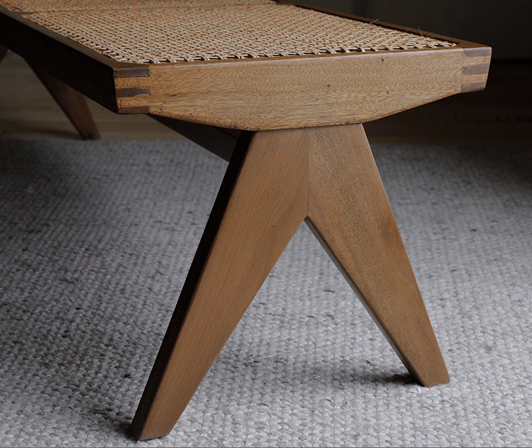 chandigarh bench, handwoven rattan bench, solid wood furniture, japanese minimalist bench, handcrafted wooden bench, entryway seating, sustainable rattan furniture, piexlculpt studio, wabi sabi bench