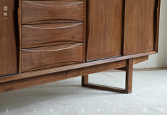 mid century teak sideboard, sliding door cabinet, danish modern credenza, handcrafted teak furniture, solid wood buffet, mcm furniture, minimalist teak console, vintage teak cabinet, artisan wood furniture