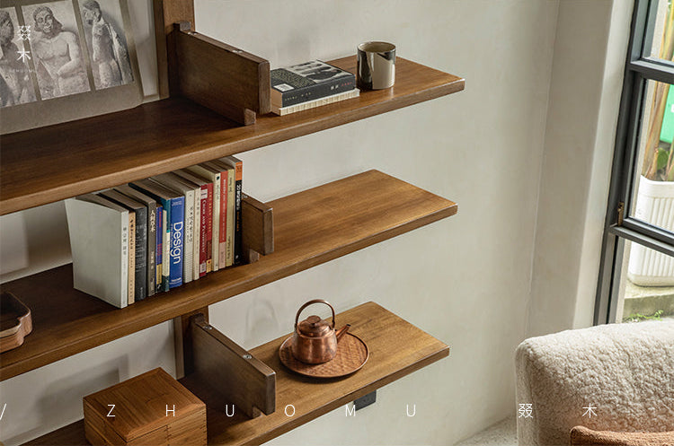 wall shelf system, modular wall shelving, mid century wood shelf, floating teak shelf, wooden wall bookcase, display shelving system, handcrafted wall furniture, piexlculpt studio