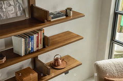 wall shelf system, modular wall shelving, mid century wood shelf, floating teak shelf, wooden wall bookcase, display shelving system, handcrafted wall furniture, piexlculpt studio